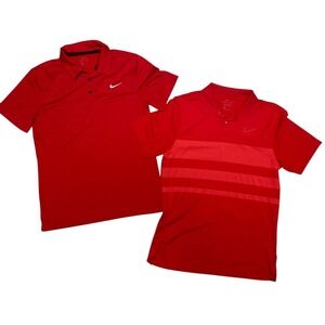 Nike Dri Fit Red Embroidered Logo Polo Shirt Bundle Mens Small